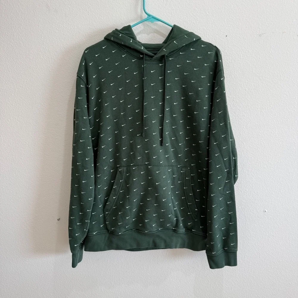 Nike Sportswear Club Fleece Hoodie Forest Green All Over Mini Swoosh Mens XL